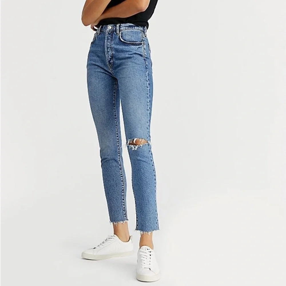 Free People We The Free Stella High Rise Skinny Jean 99% Cotton Busted Knee 26